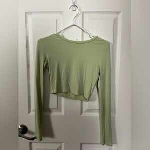 Garage Light Green Ribbed Long Sleeve Crop Top (S)